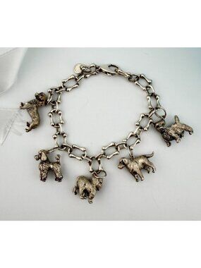 Vintage Tiffany & Co. 5 Dogs Charm Bracelet Sterling Silver Bone Links 7.5in 51g